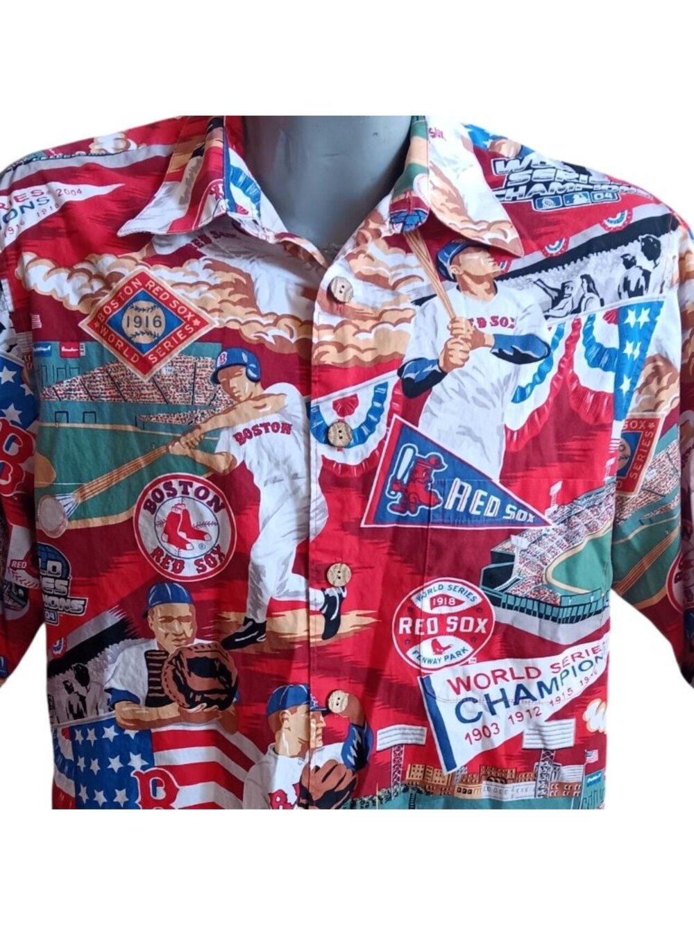 2004 World Series Champions Boston Red Sox Shirt Large MLB Button-Up Hawaiian